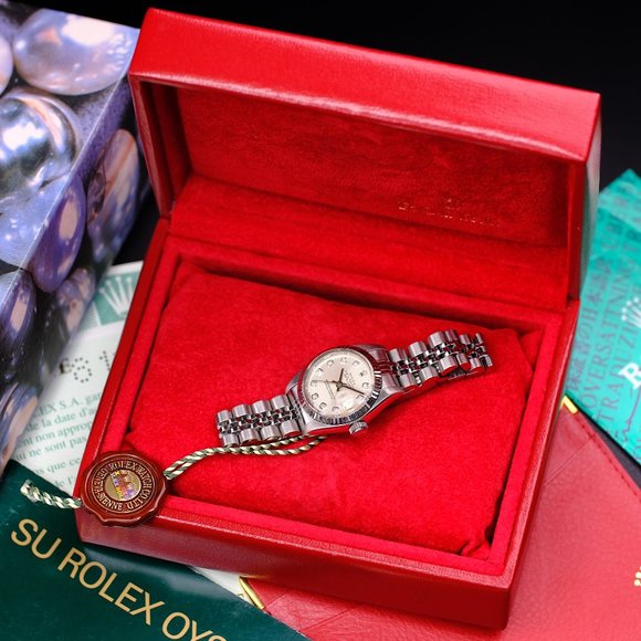 LADY ROLEX DATEJUST FACTORY SILVER DIAMOND DIAL 26MM WATCH ORIGINAL BOX & PAPERS - Picture 5 of 15